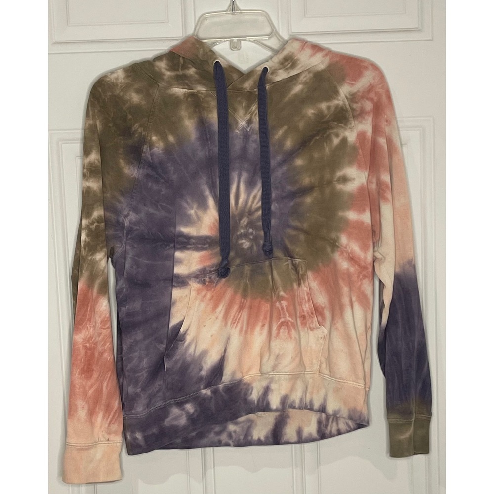 Old Navy Women's Small Tie Dye Hoodie Purple Green Peach Spiral Pullover Pocket
